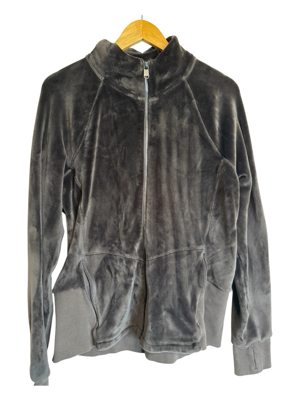 ATHLETA Plush Full-Zip Teddy Jacket in Warm Charcoal XL